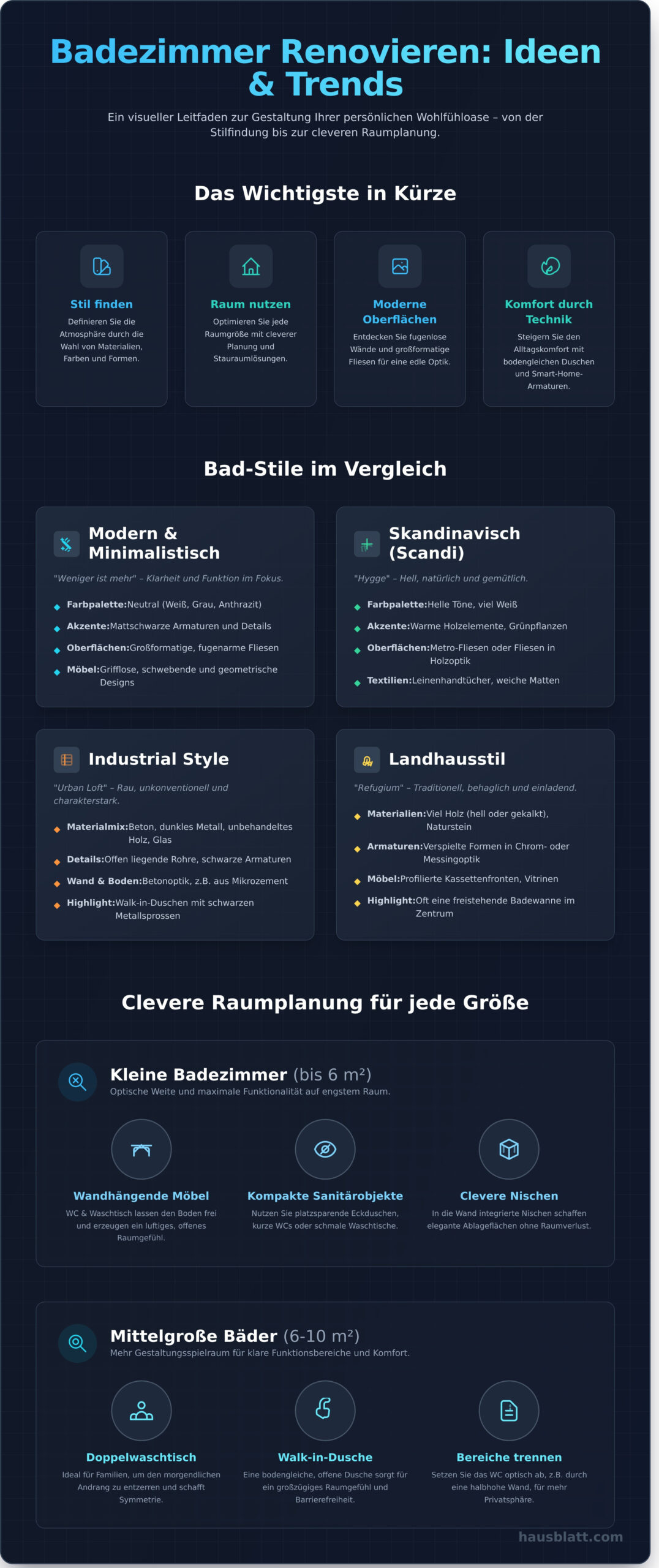 Badezimmer renovieren: Die 50+ besten Ideen & Trends für 2026 - Infographic