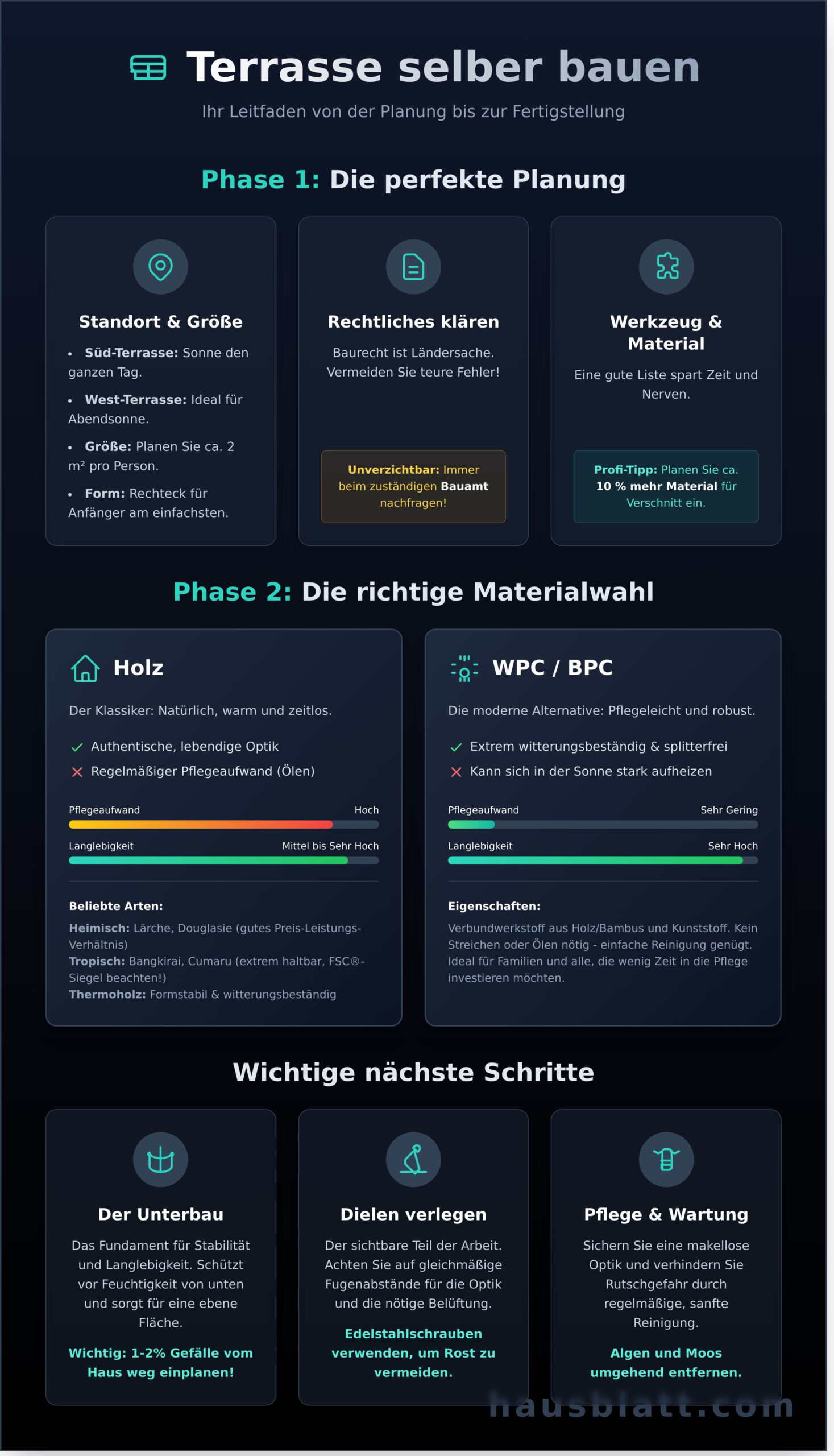 Terrasse selber bauen: Die komplette Anleitung für Heimwerker - Infographic