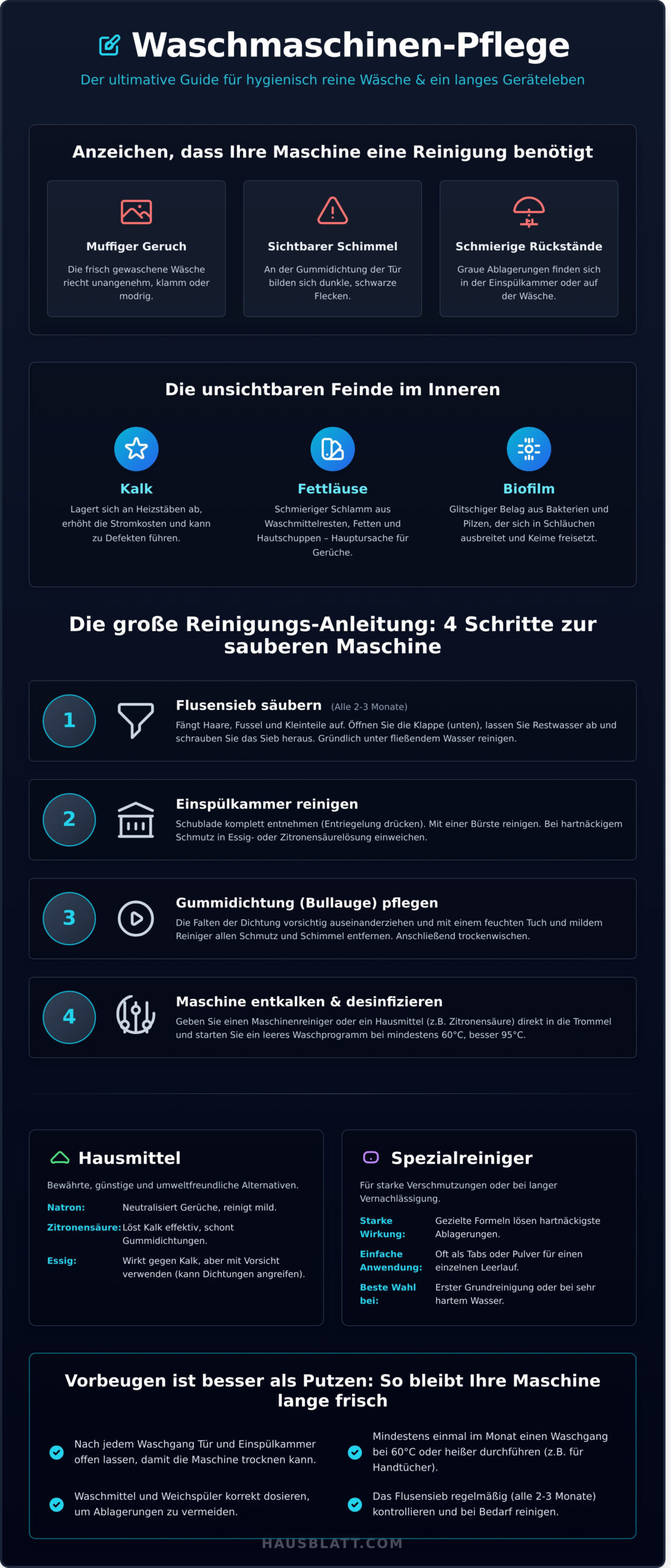 Waschmaschine reinigen: Die ultimative Anleitung für frische Wäsche und ein langes Maschinenleben - Infographic