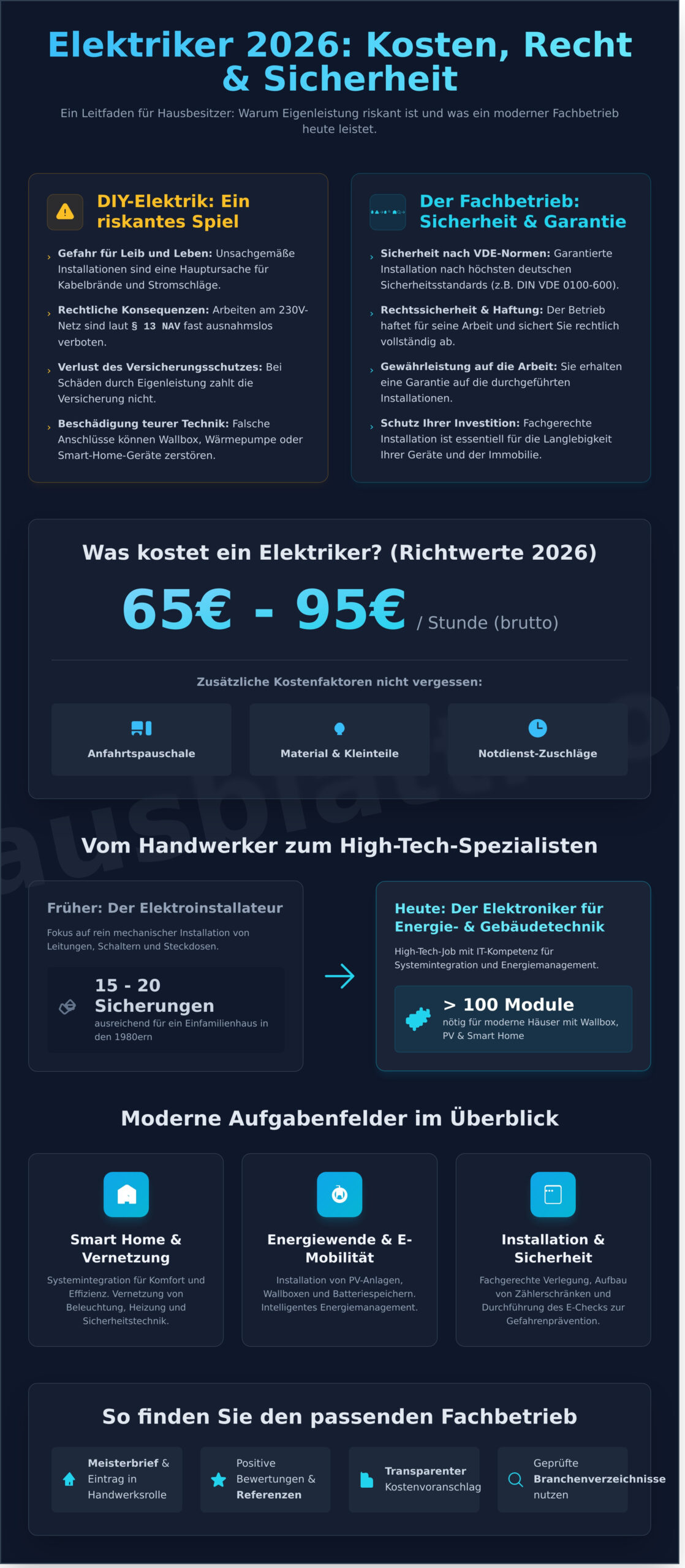 Elektriker: Alles über Aufgaben, Kosten und die Suche nach dem richtigen Profi 2026 - Infographic