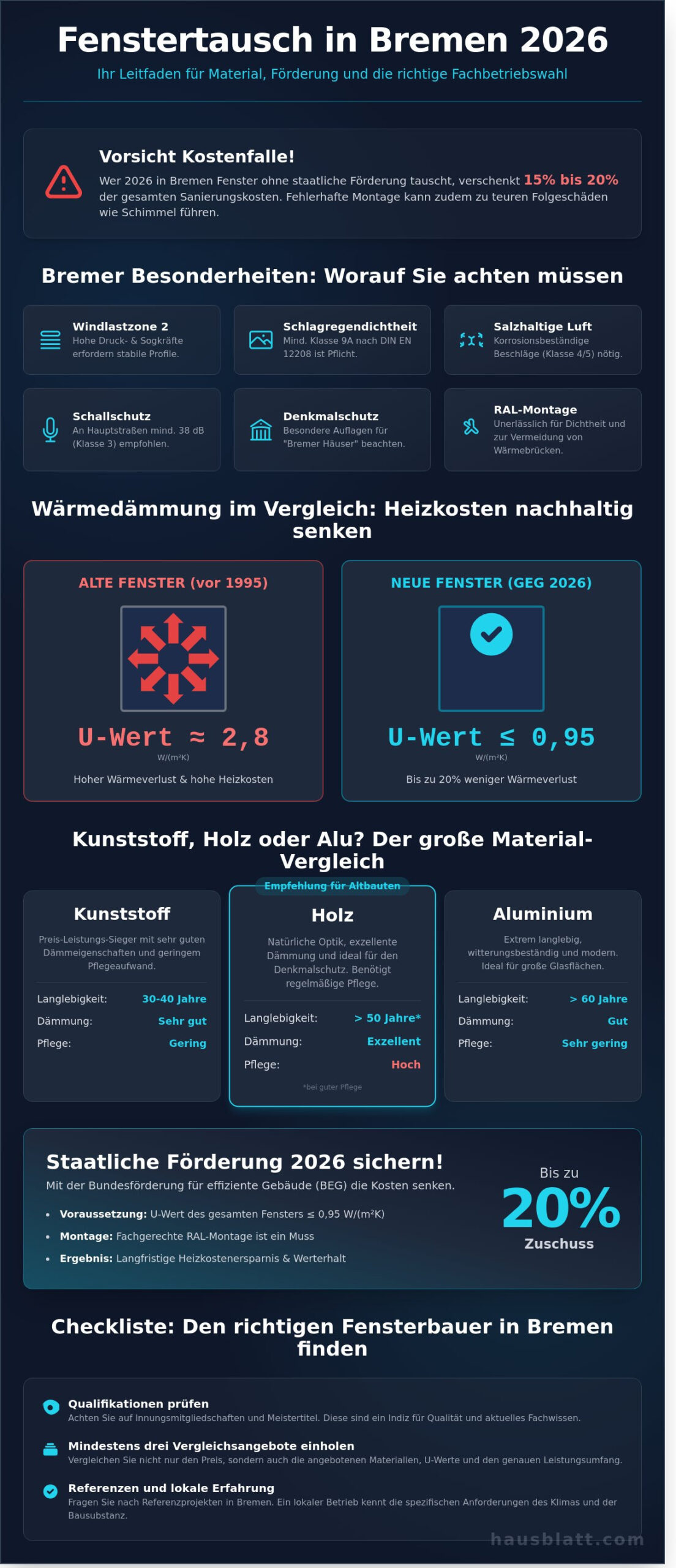 Fensterbauer in Bremen: Experten finden, Kosten sparen & Förderung nutzen (2026) - Infographic
