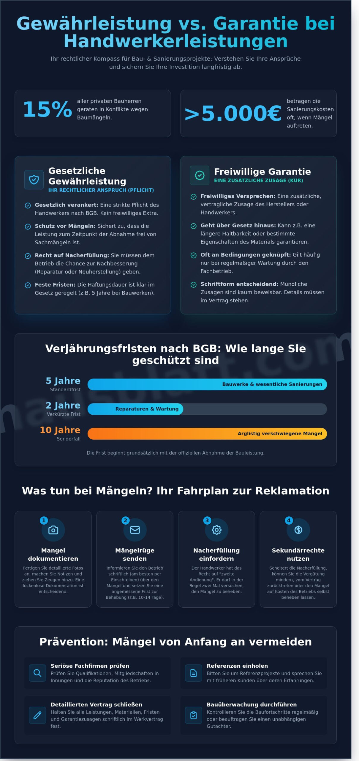 Garantie auf Handwerkerleistungen: Ihre Rechte bei Baumängeln 2026 - Infographic
