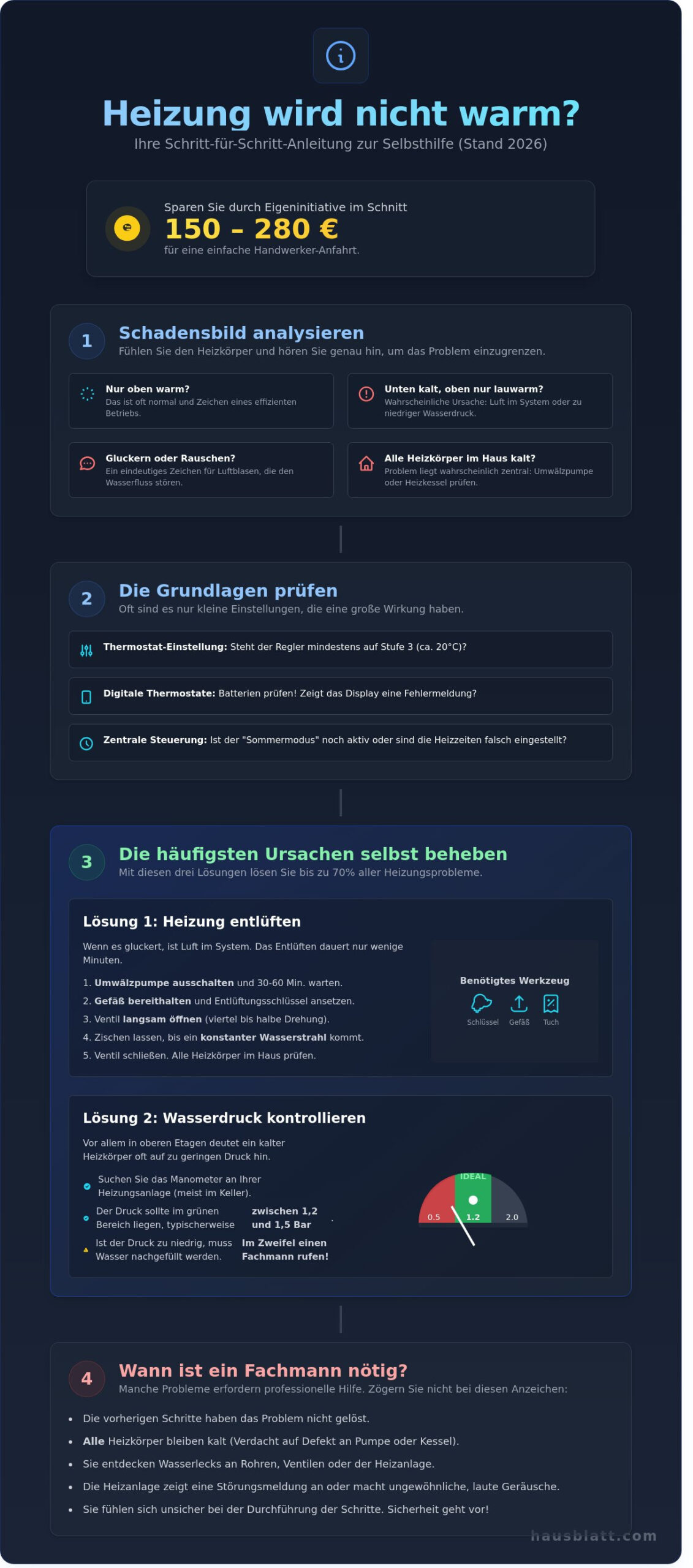 Heizung wird nicht warm? Ursachen-Checkliste und Lösungen für 2026 - Infographic