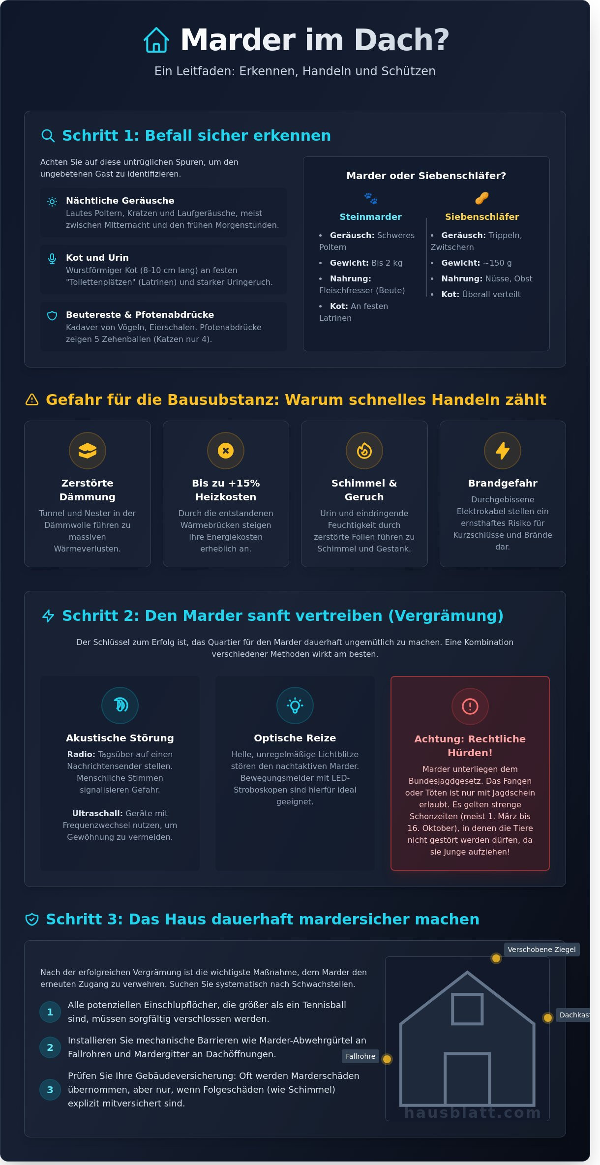 Marder im Dach: Was tun? Der ultimative Ratgeber zur Marderabwehr 2026 - Infographic