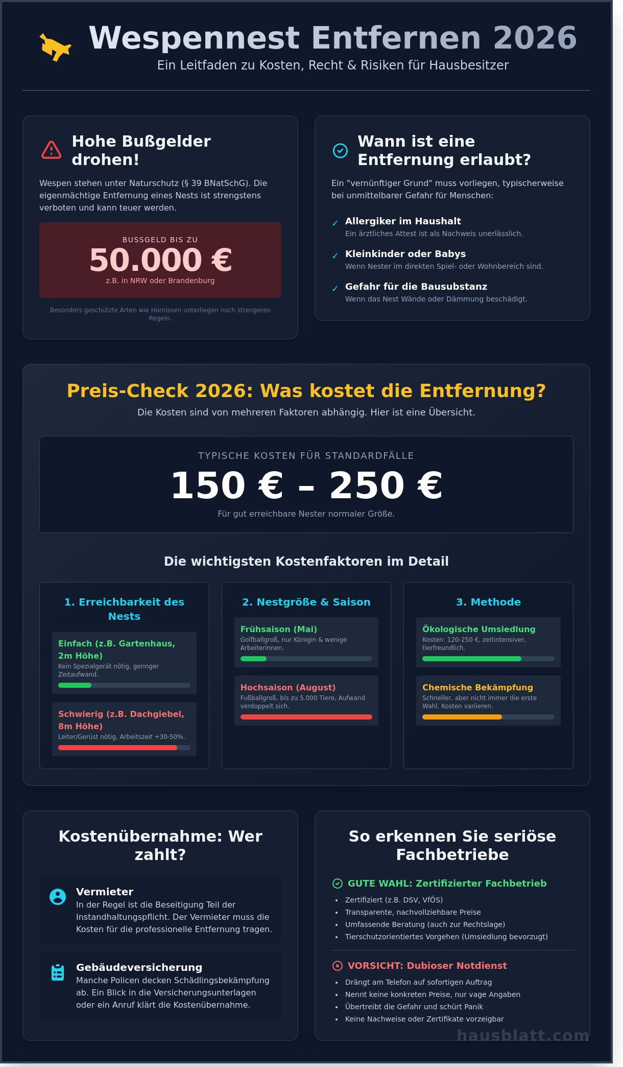 Wespennest entfernen lassen: Kosten, Preise und rechtliche Regeln 2026 - Infographic